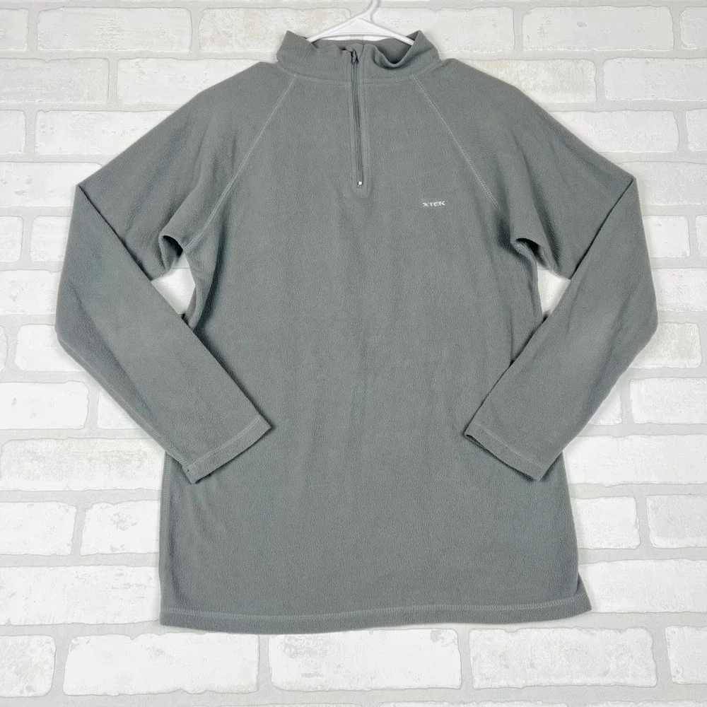 XTEK Womens Gray Quarter Zip Fleece Pullover Mock‎ Neck Active Top Size M